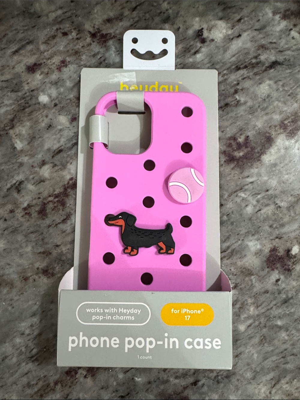 NEW heyday Pink Polka Dot Phone Pop-In Case with Dachshund Charm